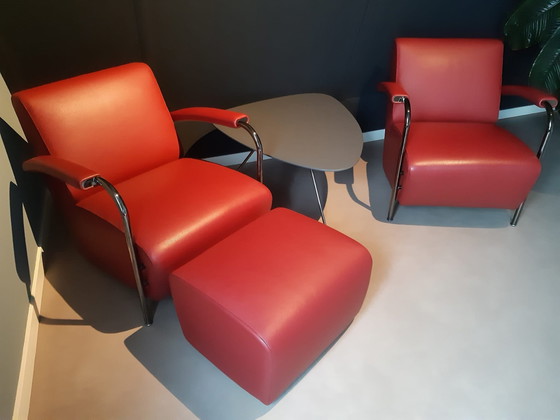 Image 1 of 2x Leolux Scylla Armchairs Plus Footstool