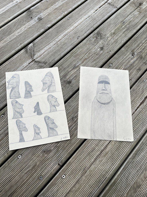 Moai Graphite Drawings.