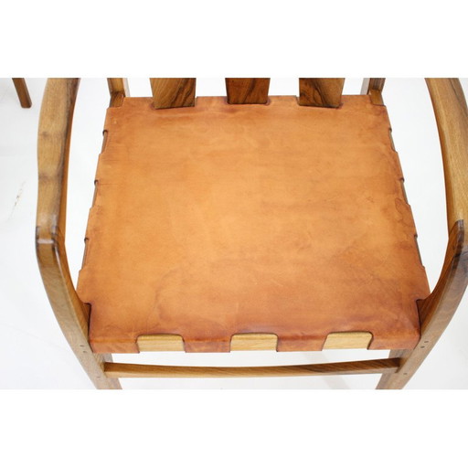 Set of 6 vintage walnut and leather dining chairs by William Pagden, 2001