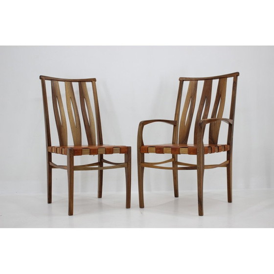 Image 1 of Set di 6 sedie da pranzo vintage in noce e pelle di William Pagden, 2001