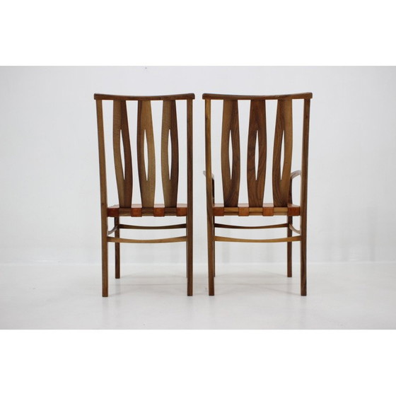 Image 1 of Set di 6 sedie da pranzo vintage in noce e pelle di William Pagden, 2001