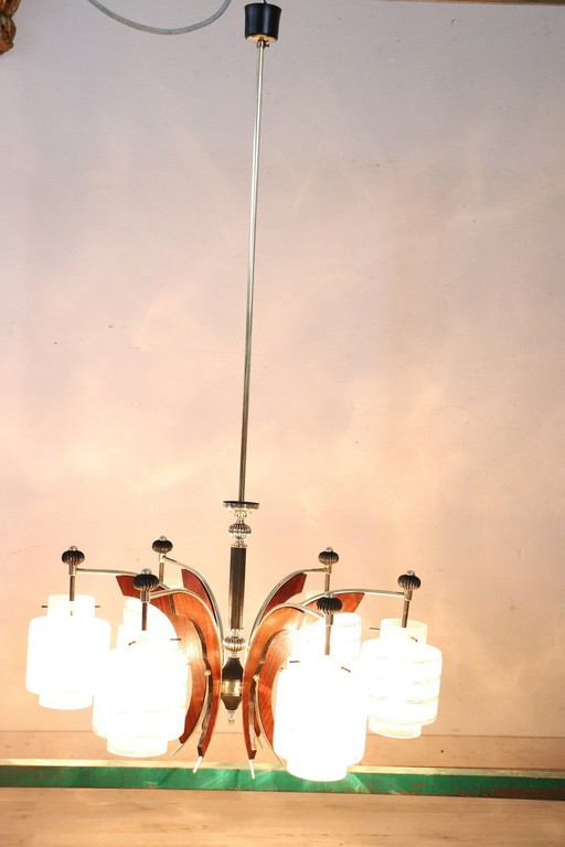 Mid-Century Italian Chandelier, Six Bulbs