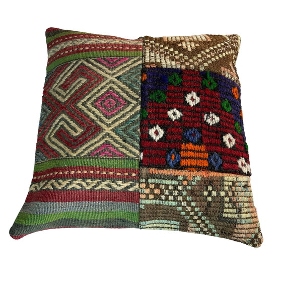 Image 1 of Vintage Turkish Kilim Patchwork Cushion Cover , 45 x 45 cm