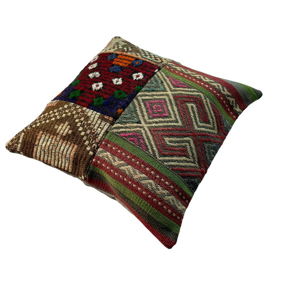 Image 1 of Vintage Turkish Kilim Patchwork Cushion Cover , 45 x 45 cm