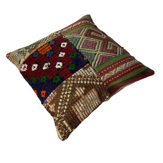 Image 1 of Vintage Turkish Kilim Patchwork Cushion Cover , 45 x 45 cm