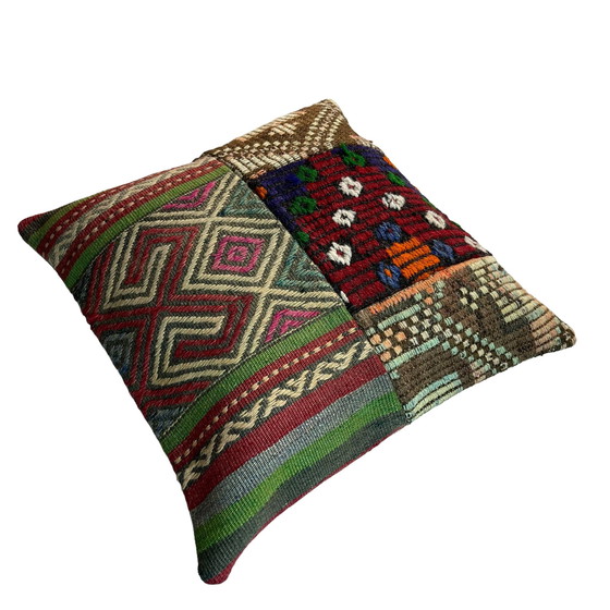 Image 1 of Vintage Turkish Kilim Patchwork Cushion Cover , 45 x 45 cm