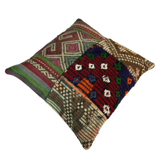 Image 1 of Vintage Turkish Kilim Patchwork Cushion Cover , 45 x 45 cm