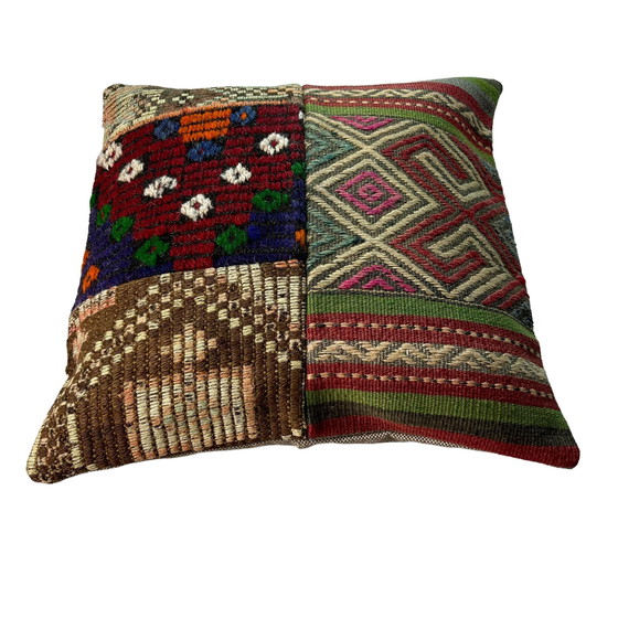 Image 1 of Vintage Turkish Kilim Patchwork Cushion Cover , 45 x 45 cm