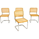 Set of 4 vintage beechwood and cane chairs, Italy