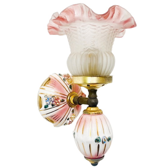 Image 1 of Baroque Capodimonte wall lamp porcelain gold pink