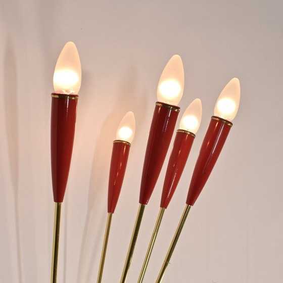 Image 1 of Vintage brass and red lacquer wall lamp, 1960