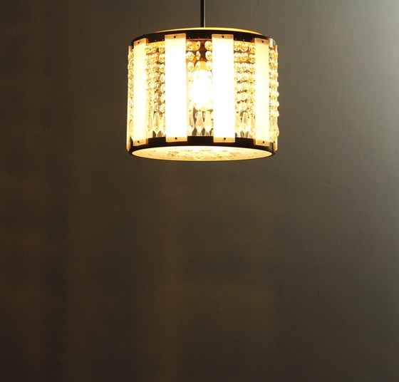 Image 1 of Crystal Glass and Brass Pendant by Jablonecké Sklárny