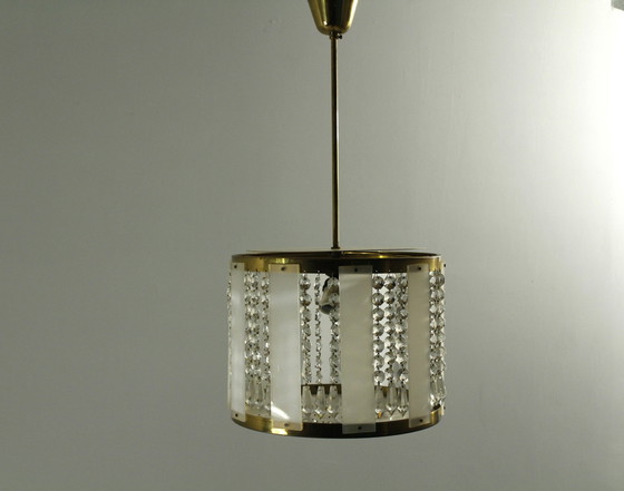 Image 1 of Crystal Glass and Brass Pendant by Jablonecké Sklárny