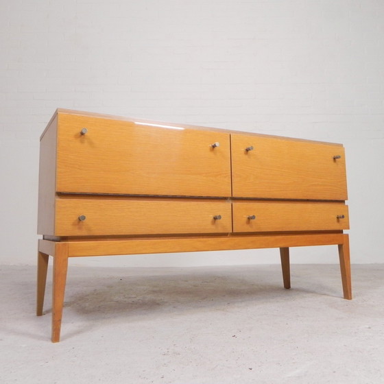 Image 1 of Sideboard With 2 Drawers And 2 Flaps In Birch Veneer, 1960s