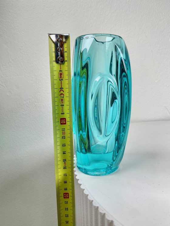 Image 1 of 1950S Sklo Union Aquamarine Blue 'Lens' Glass Vase / Flower Pot, Design By Rudolf Schrotter 