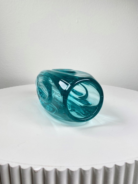 Image 1 of 1950S Sklo Union Aquamarine Blue 'Lens' Glass Vase / Flower Pot, Design By Rudolf Schrotter 