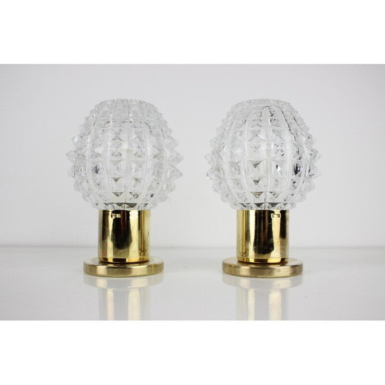 Image 1 of Lampada da parete vintage in vetro e ottone, Cecoslovacchia