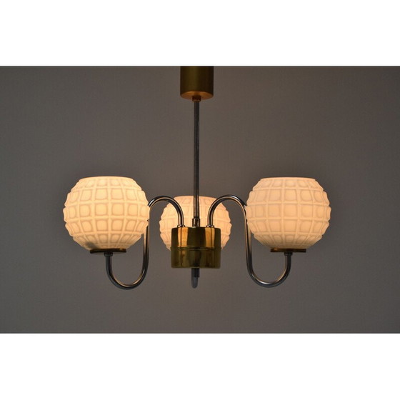 Image 1 of Lampadario vintage in vetro, cromo e ottone di Lidokov, Cecoslovacchia, 1960