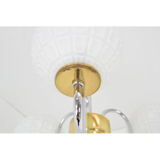 Image 1 of Lampadario vintage in vetro, cromo e ottone di Lidokov, Cecoslovacchia, 1960