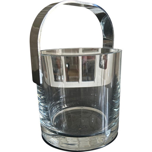 Vintage crystal and steel ice bucket by Henning Koppel for Orrefors, Sweden 1970