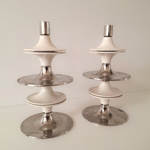 Rare 4X White 1960S Nagel By Werner Stoff Candle Holders 