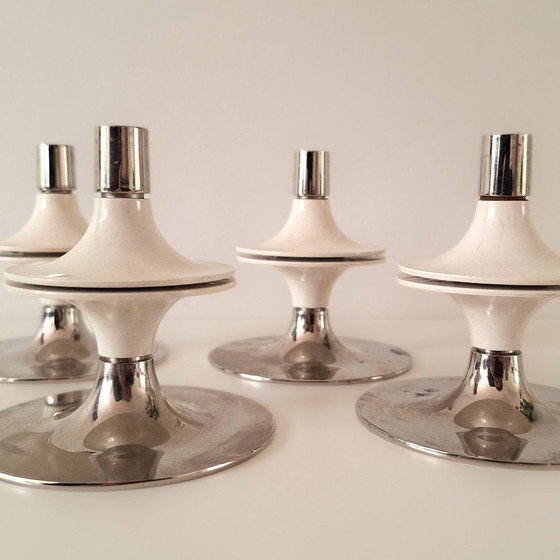 Image 1 of Rare 4X White 1960S Nagel By Werner Stoff Candle Holders 