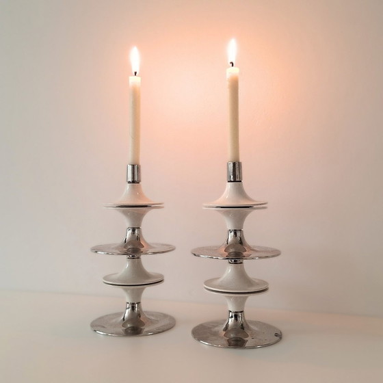 Image 1 of Rare 4X White 1960S Nagel By Werner Stoff Candle Holders 