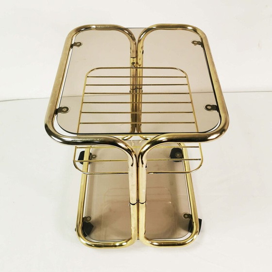 Image 1 of Vintage side table in brass-plated metal and glass, Germany 1970