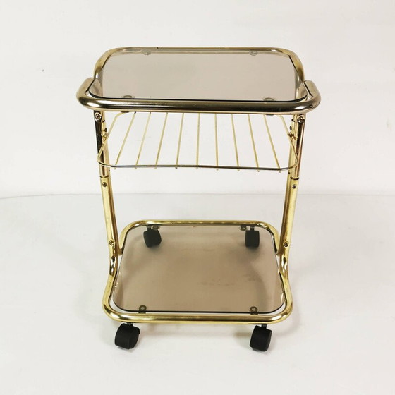 Image 1 of Vintage side table in brass-plated metal and glass, Germany 1970