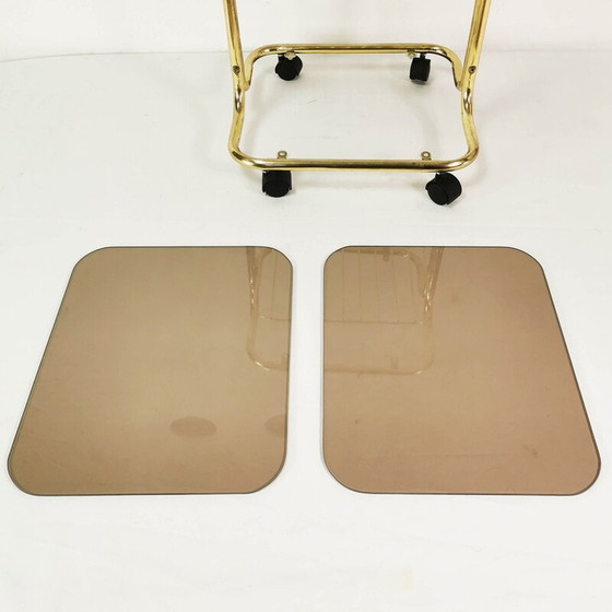 Image 1 of Vintage side table in brass-plated metal and glass, Germany 1970