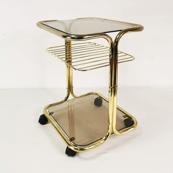 Image 1 of Vintage side table in brass-plated metal and glass, Germany 1970