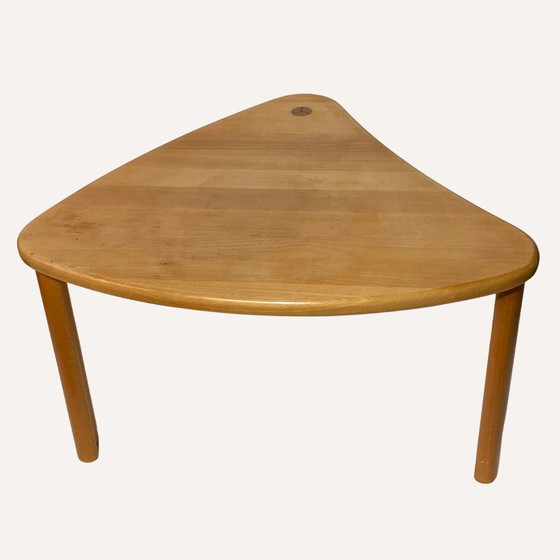 Image 1 of Scandinavian Pine Kidney Shaped Triangle Side Or Coffee Table, 1970S