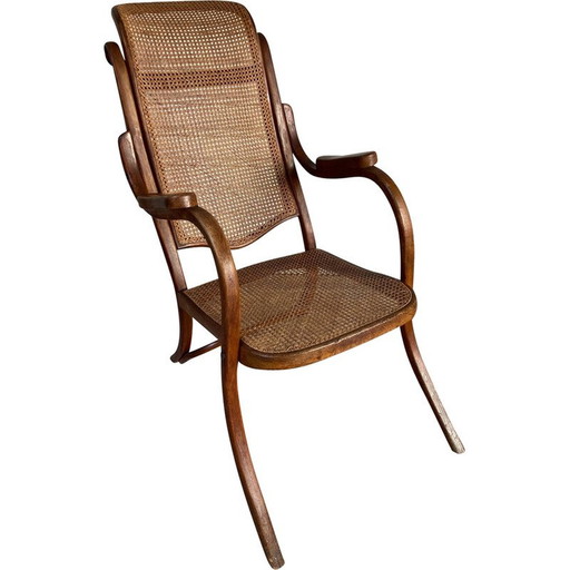 Vintage wood and rattan armchair by Michael Thonet, 1865