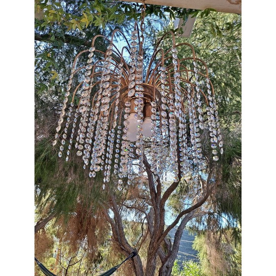 Image 1 of Vintage chandelier in the shape of a waterfall in gilded Murano glass, Italy 1960s