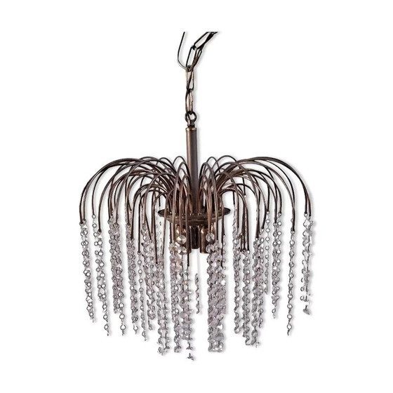 Image 1 of Vintage chandelier in the shape of a waterfall in gilded Murano glass, Italy 1960s