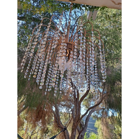 Image 1 of Vintage chandelier in the shape of a waterfall in gilded Murano glass, Italy 1960s