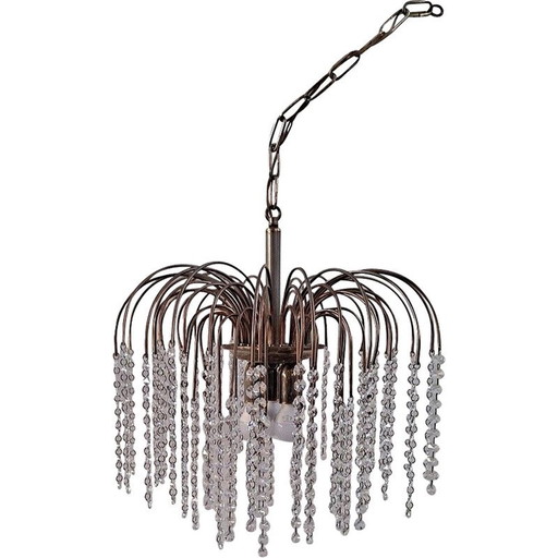 Vintage chandelier in the shape of a waterfall in gilded Murano glass, Italy 1960s
