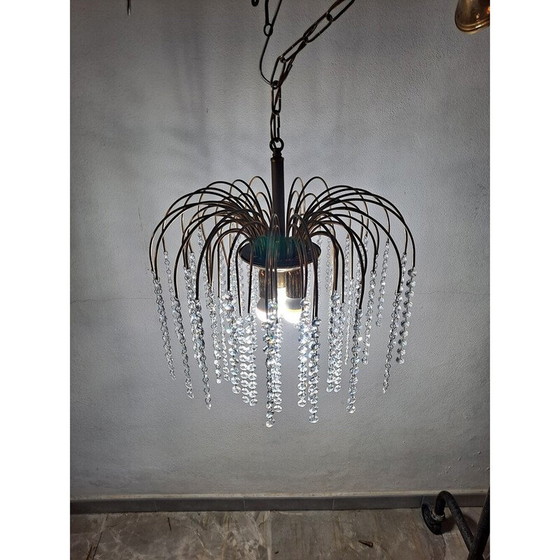 Image 1 of Vintage chandelier in the shape of a waterfall in gilded Murano glass, Italy 1960s