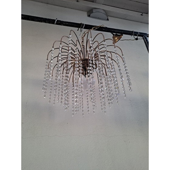 Image 1 of Vintage chandelier in the shape of a waterfall in gilded Murano glass, Italy 1960s
