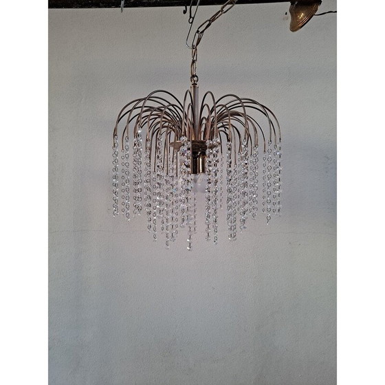 Image 1 of Vintage chandelier in the shape of a waterfall in gilded Murano glass, Italy 1960s