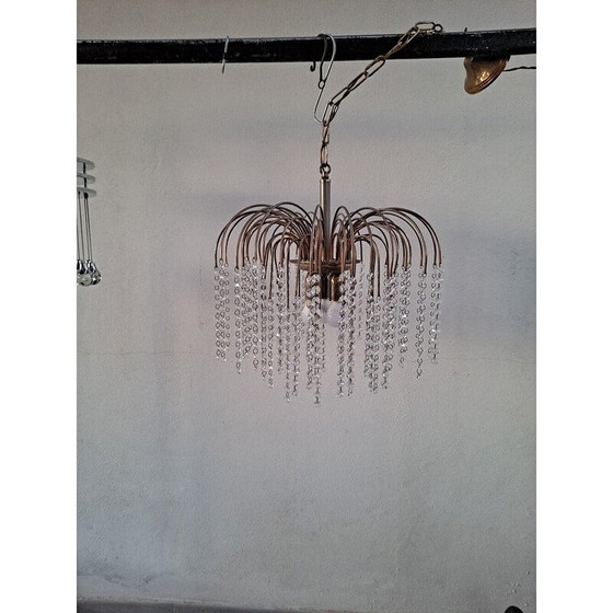 Image 1 of Vintage chandelier in the shape of a waterfall in gilded Murano glass, Italy 1960s