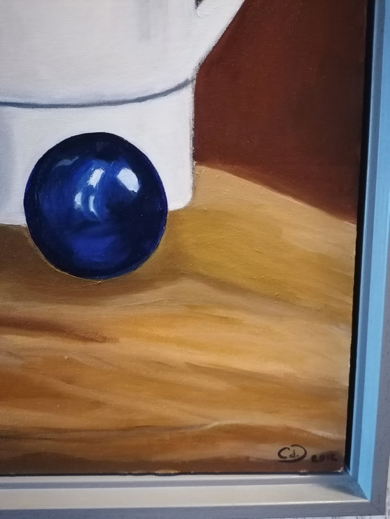 Image 1 of Stilleven met wijnfles en kan, Coby den Ouden