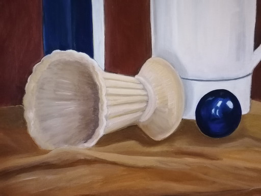 Stilleven met wijnfles en kan, Coby den Ouden – schilderijen tekeningen, Figuratief (photo 2 of 6)