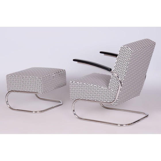 Image 1 of Vintage Bauhaus armchair with steel ottoman for Mücke-Melder, Czechoslovakia 1930