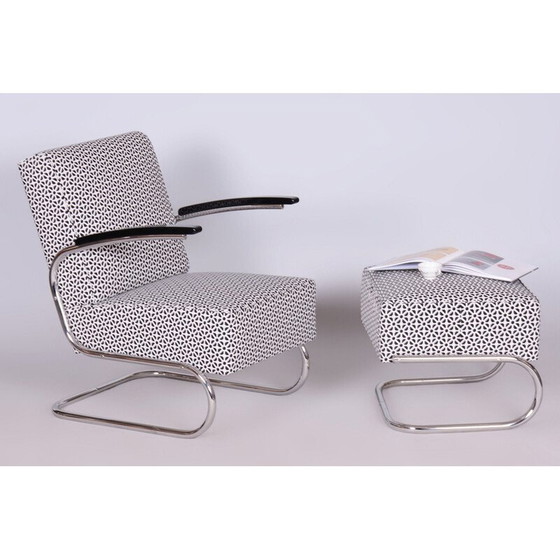Image 1 of Vintage Bauhaus armchair with steel ottoman for Mücke-Melder, Czechoslovakia 1930