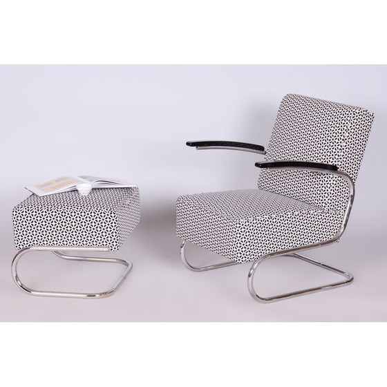 Image 1 of Vintage Bauhaus armchair with steel ottoman for Mücke-Melder, Czechoslovakia 1930