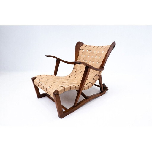 Vintage armchair with two back wheels by Guglielmo Pecorini for Giulio Cesare, 1950s