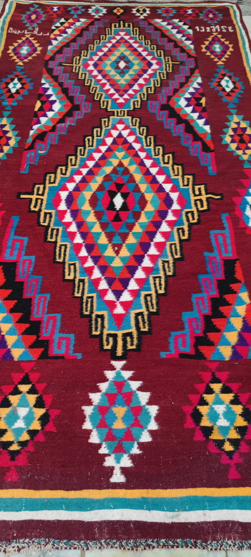 Tappeto Kilim berbero fatto a mano in lana naturale