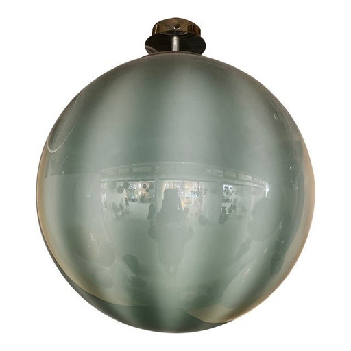 Contemporary Green And White Sphere Pendant In Murano Glass