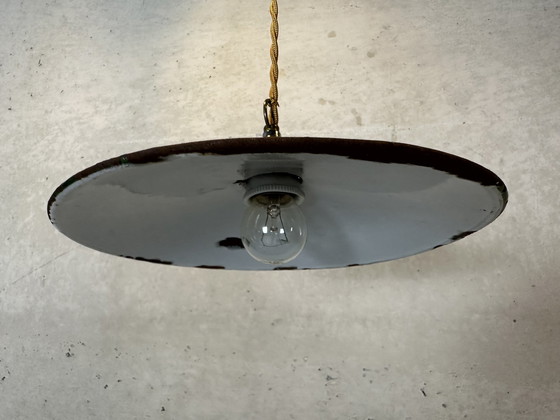 Image 1 of 2X Industrial Pendant Lamps - Green Enamel